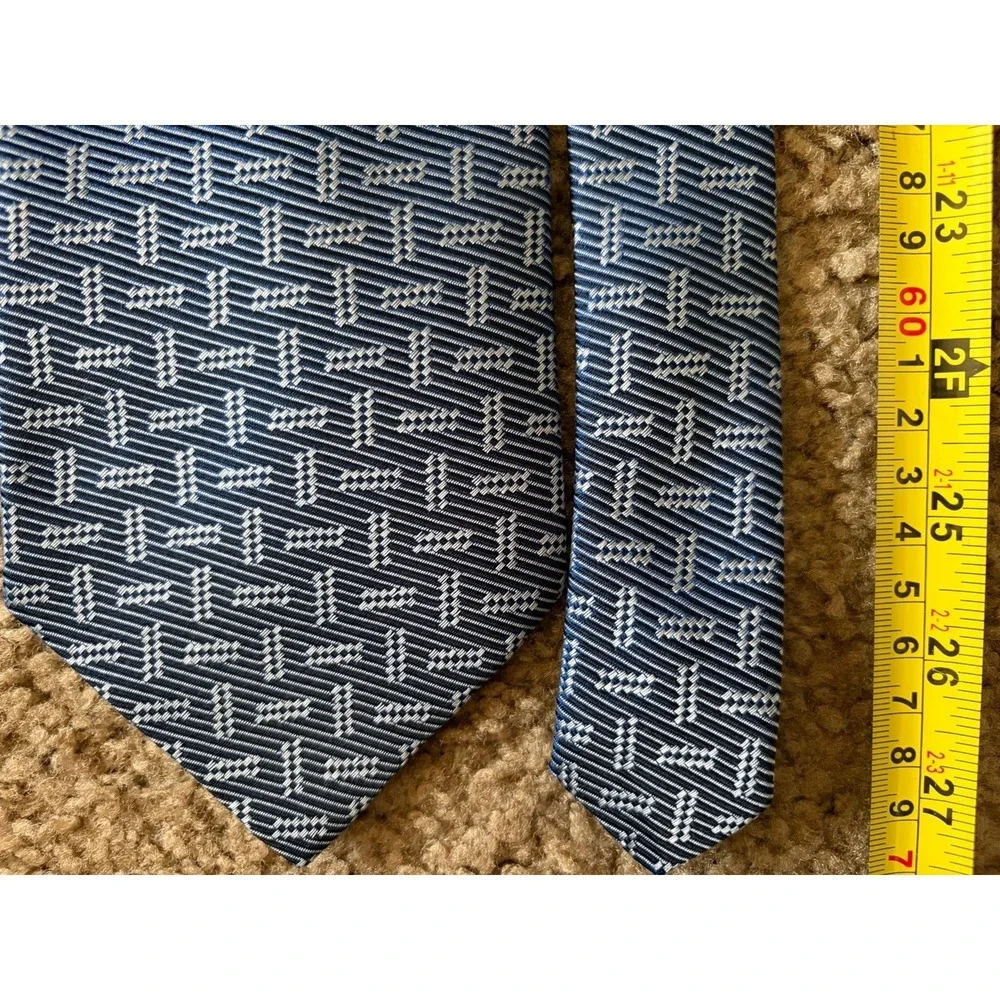 Brandini Le Collezioni Neckwear Tie Blue White Geometric Abstract Silk USA JBHS